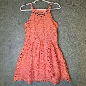 Zunie Big Girl Dress Sleeveless Floral Lace Coral Pink Lined Zipper Side Size 16